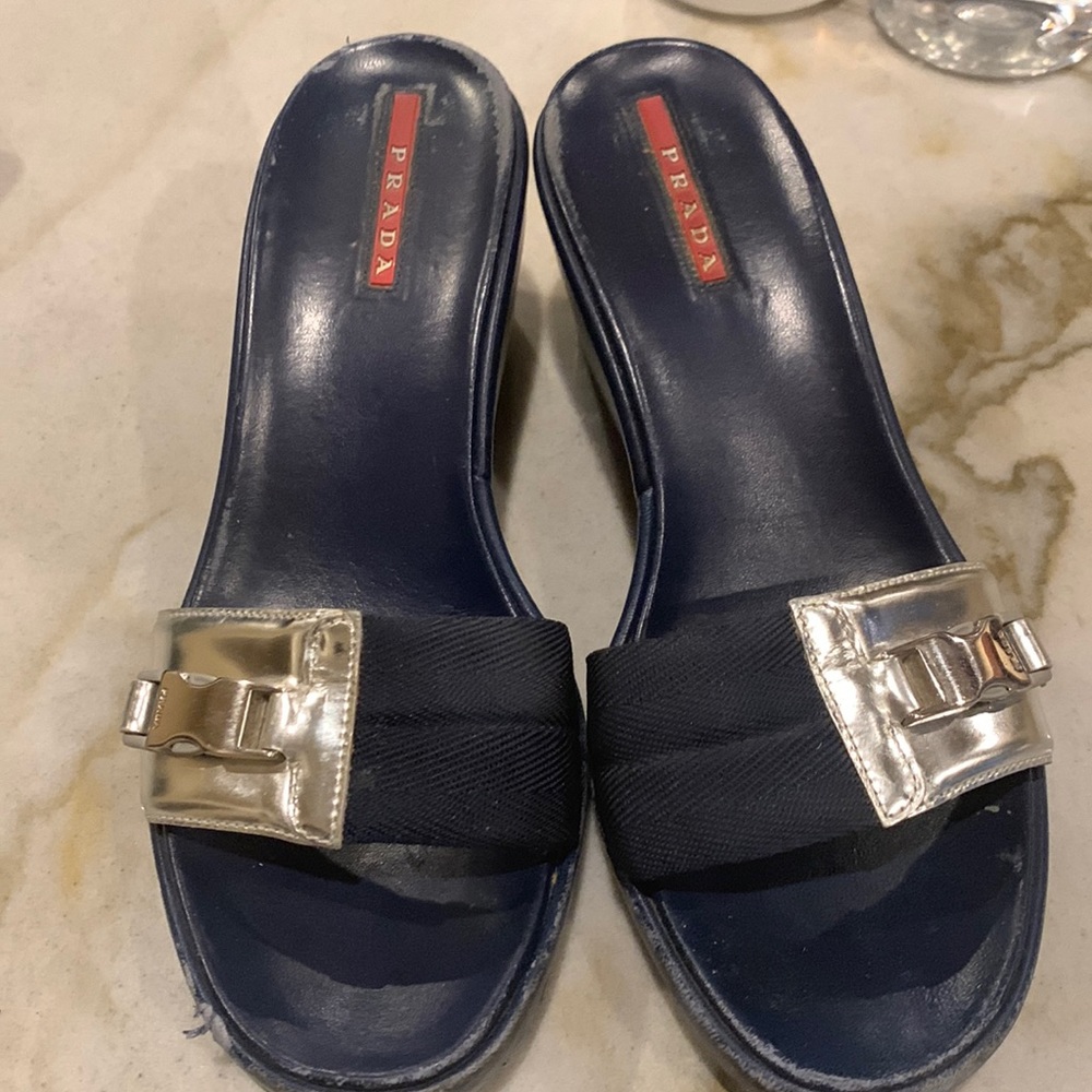 Used Prada platforms vintage navy